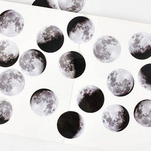 45 pcs autocollants lune, boîte d'autocollants phases de la lune, espace, galaxie, autocollants pour scrapbooking, fournitures créatives, fournitures de journaux, autocollants en papier