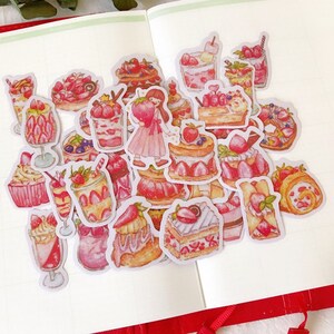 32 autocollants pour gâteau aux fraises, paquet d'autocollants pour desserts, éphémères, scrapbooking, journal indésirable