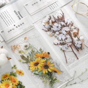 11 grandes plantes autocollantes, grand paquet d'autocollants botaniques transparents, autocollants découpés, fleur de coton, feuille, papillon, autocollant pour animaux de compagnie