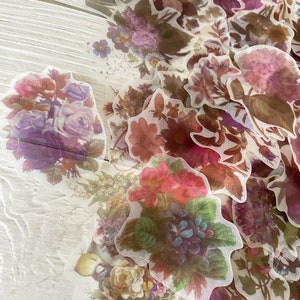 55 pièces autocollant vintage fleurs violettes grande taille lot d'autocollants floraux autocollant décoratif journal indésirable papier translucide