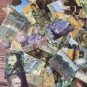 Mini-cartes vintage 50 pièces, mini-cartes Van Gogh, fournitures pour travaux manuels, fournitures pour agenda, documents éphémères, scrapbooking, journal indésirable, petite carte imprimée