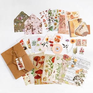 Lot de 30 autocollants pour scrapbooking vintage, autocollants sur le thème de la botanique, papier éphémère, papier, étiquettes, enveloppe, carte postale, papier décoratif, fournitures de journal