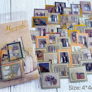 Autocollant de timbre 40Pcs, autocollant de timbre Morandi en feuille d’or, éphémère, album de ferraille, artisanat, collage, fournitures de journal, série de peintures célèbres