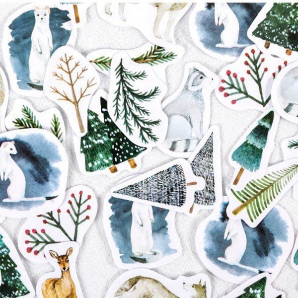 45Pcs Winter Forest Sticker,Scrapbook Sticker,Decorative Sticker,Bullet Journal