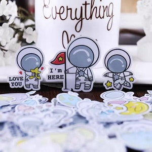 Lot de 80 autocollants astronaute, espace, univers, autocollant kawaii, autocollant mignon, autocollant découpé, cahier de décoration, agenda, bullet journal