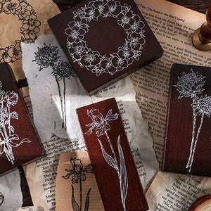 Tampons en bois floraux vintage, grande fleur, tampon en caoutchouc en bois, protée, iris, rose, phalaenopsis, tampon décoratif, éphémère, scrapbooking, journal indésirable