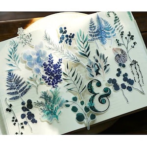 Pack de 70 autocollants, autocollants de scrapbooking, autocollants de plantes, autocollants botaniques translucides
