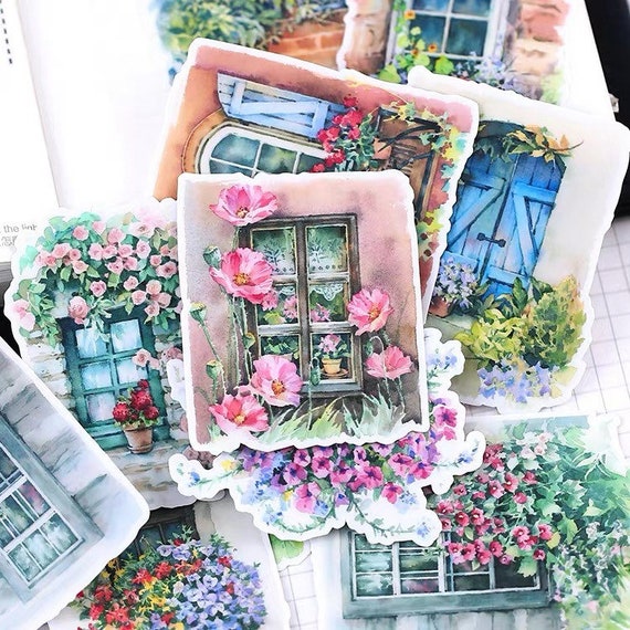 120Pcs Transparent Flower Stickers For Scrapbooking PET Nature Plant Stickers Floral Stickers Vintage Craft Sticker Colorful Small Flower Sticker For Journaling Scrapbooking Clear Flower Decals