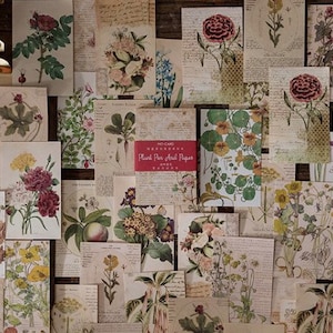 Livret papier de journalisation vintage 60, Papier de fond, Papier de scrapbooking, Papier éphémère, Lettre écrite, Botanique, Conte de fées, Fournitures de journal