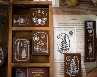 Vintage Floral Wooden Stamps,Forest Themed Wooden Rubber Stamps,Decorative Journaling Stamp,Ephemera,Junk Journal
