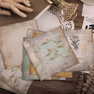 Lot de 12 autocollants en papier à motifs vintage A, paquet d'autocollants éphémères, papier de fond, journal vintage, scrapbooking, papier mat