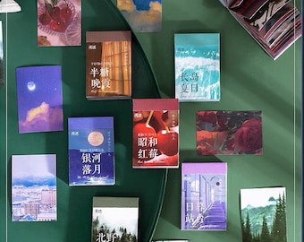 Pegatinas de papel washi con paisajes al atardecer, para scrapbooking, 50 hojas