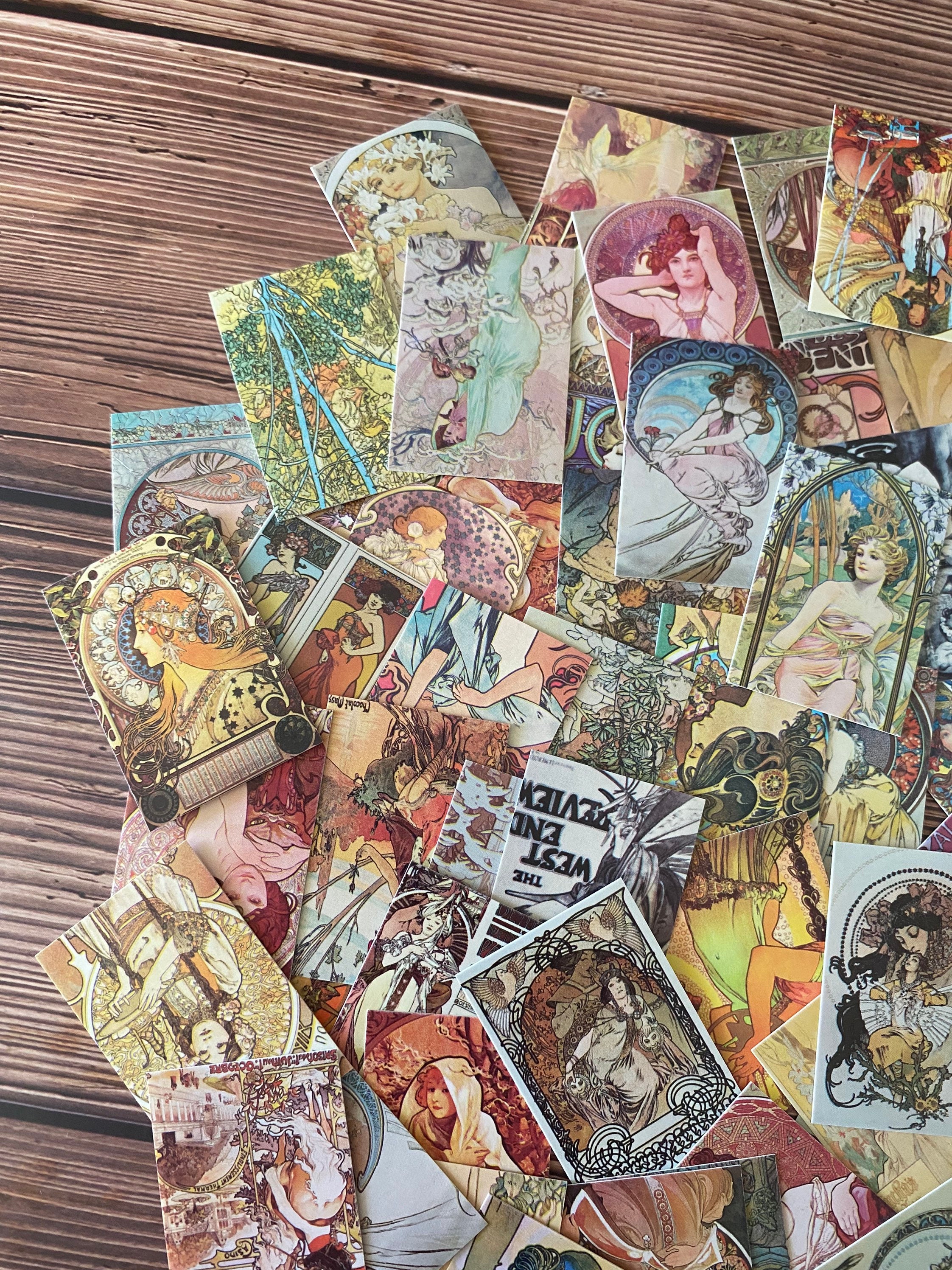 50Pcs Vintage Mini Card,Mucha Mini Card,Craft Supplies,Planner Supplies,Ephemera,Scrapbook, Junk Journal,Small Printed Card
