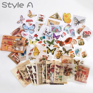 Ensemble de 60 autocollants, kit de papier pour scrapbooking, papier pour collage, autocollants découpés, papillon, plante, astrologie, espace, fournitures de journal