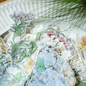 33Pcs Translucide Flowers Sticker, Dream Flowers Sticker, vintage Floral Sticker Pack, Autocollants Ephemera, Plantes, Junk Journal