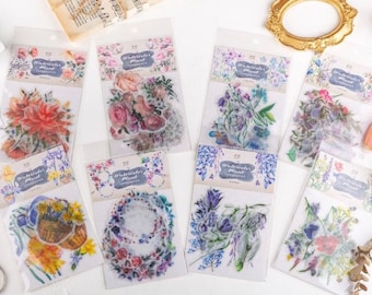 20Pcs Watercolour Flower Stickers,Floral Sticker Pack, Craft Supplies, Planner Supplies, Ephemera Stickers, Junk Journal,Translucent Paper