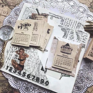 24Pcs vintage Kraft Calendar Cards, Ephemera Cards Pack, Calendrier non daté, Journal vintage, Scrapbook, Planner