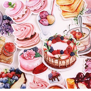 20 autocollants pour desserts, macaron, cupcake, donut, autocollant découpé, autocollant décoratif, autocollants éphémères, papier vinyle
