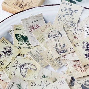Lot de 46 autocollants pour timbres forestiers, papier éphémère pour journal indésirable, fournitures pour travaux manuels, fournitures pour agenda, éphémères nature, journal à puces