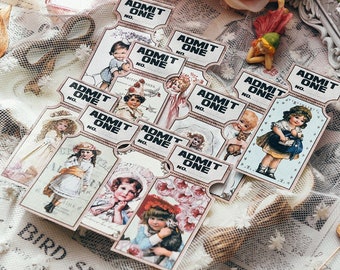 12Pcs Vintage Ticket Pack, Vintage Girl Ticket, Decorative Card, Ephemera, Scrapbook, Junk Journal