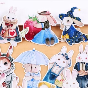 16 autocollants lapin,autocollants animaux,autocollants mignons,pack d'autocollants en vinyle,carnet déco,autocollants découpés,Bullet Journal
