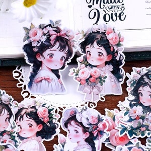 18 autocollants petite fille, lot d'autocollants fleur fille, autocollants découpés, autocollants éphémères, décoratifs pour journal, scrapbooking, papeterie