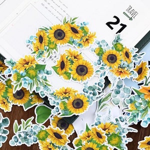 Autocollant tournesol 22 pièces, Autocollant floral, Autocollant floral, Autocollant découpé, Autocollant éphémère, Autocollant décoratif, Fournitures de journal, Papier vinyle