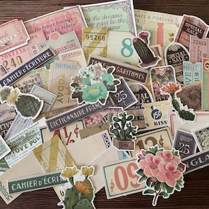 Assortiment de 55 cartes de collage, reçu de timbre botanique vintage, carte de papier éphémère, papier artisanal décoratif pour la journalisation