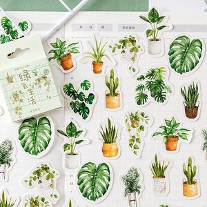 Autocollant de plantes en pot 45Pcs, autocollant de plantes succulentes et de plantes, coffret d’autocollants de plantes d’intérieur, autocollant de scrapbook, autocollants éphémères, bullet journal