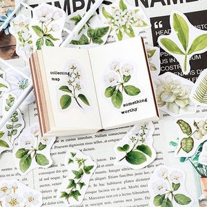 46 Stickers fleurs, Sticker fleur gardénia, Coffret d'autocollants botaniques, Sticker scrapbooking, Fournitures créatives, Fournitures pour agenda, Bullet Journal