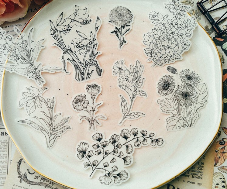 58pcs vintage flower stickerblack and white flower etsy