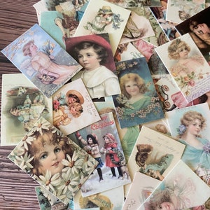 50Pcs vintage Mini Card, Childhood Mini Card, Craft Supplies, Planner Supplies, Ephemera,Scrapbook, Junk Journal, Small Printed Card