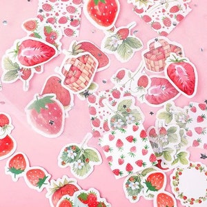 Pack de 45 autocollants, autocollants fraises, coffret d'autocollants fruits, autocollants découpés, autocollants décoratifs, autocollants éphémères, journal indésirable