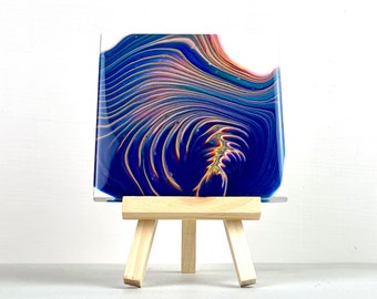 Mini Art 4 » x 4 » Original w/Easel Handcrafted by Poured Soul Art | Fluide Art | Trippy Psychedelic Art | Peinture acrylique | Verser la peinture