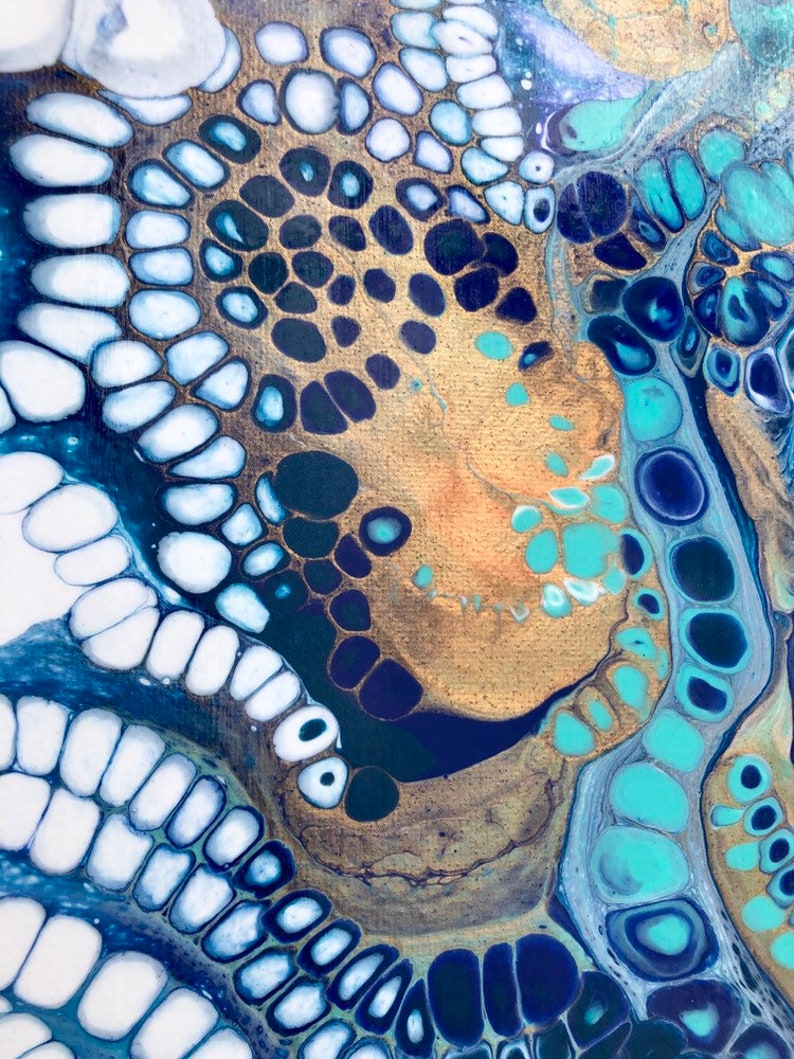 Acrylic Pour Fluid Art 10 x 20 Pull of the Tides Coastal Ocean Original Artwork by Poured Soul Art Psychedelic Art Paint Pouring