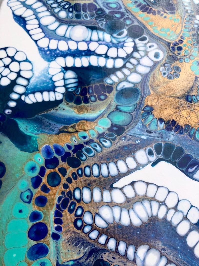 Acrylic Pour Fluid Art 10 x 20 Pull of the Tides Coastal Ocean Original Artwork by Poured Soul Art Psychedelic Art Paint Pouring