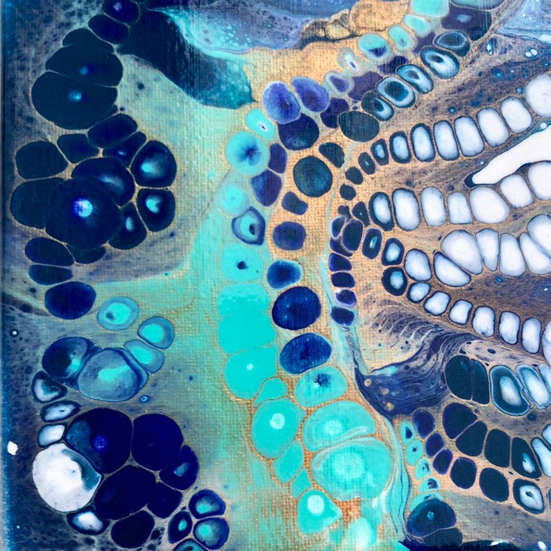 Acrylic Pour Fluid Art 10 x 20 Pull of the Tides Coastal Ocean Original Artwork by Poured Soul Art Psychedelic Art Paint Pouring