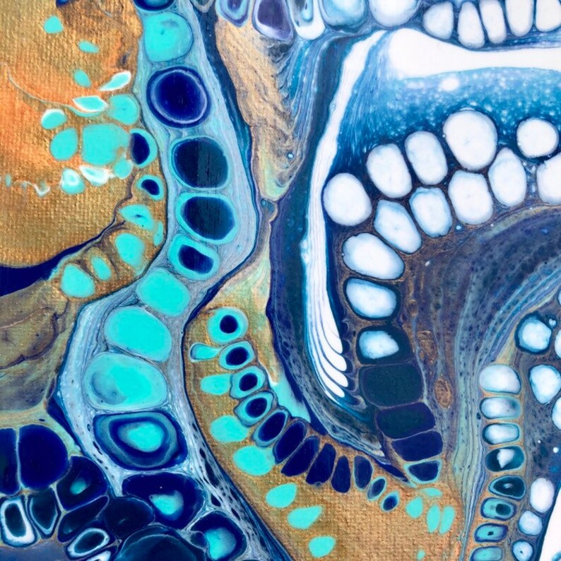 Acrylic Pour Fluid Art 10 x 20 Pull of the Tides Coastal Ocean Original Artwork by Poured Soul Art Psychedelic Art Paint Pouring
