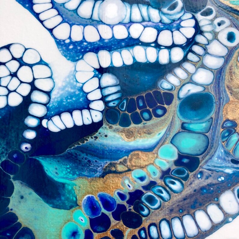 Acrylic Pour Fluid Art 10 x 20 Pull of the Tides Coastal Ocean Original Artwork by Poured Soul Art Psychedelic Art Paint Pouring
