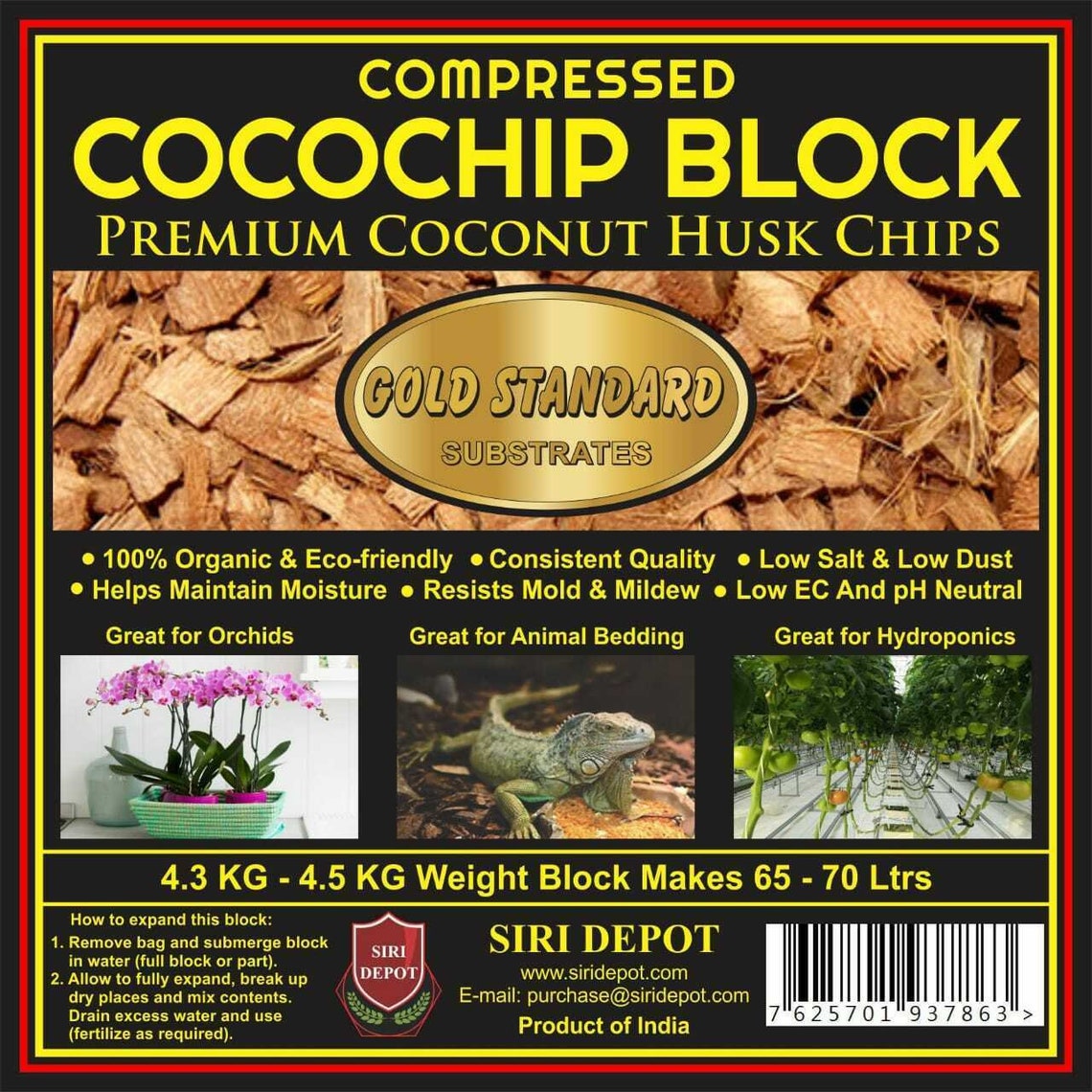 Coco Husk Chip Hydroponics Block 4.5kg Makes 65L to 70L for Etsy India