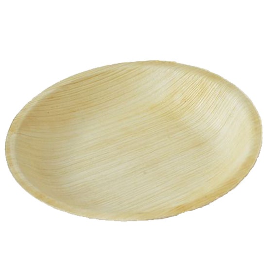 NATURAL ECO-FRIENDLY BIODEGRADABLE PALM PLATE 15cm 6 PACK ROUND WOODEN LEAF