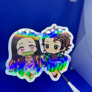 Cute Demon Slayer Tanjiro Nezuko Sticker, Anime Sticker Pack, Laptop Decal, Water Bottle Sticker, Japanese Anime Gift