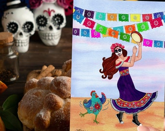 Unique Day of the Dead Postcard - Luci and Susie's Colorful Mexican Celebration