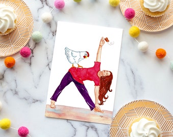 Yoga Girl Greeting Card, Cute Chicken Yoga Birthday Cards, Yoga Lover Gift,  Blank Cards