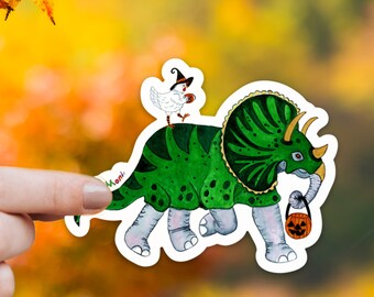 Dinosaur Waterproof Sticker,  Cute Halloween Sticker, Trick or Treat Sticker, Fun Vinyl Stickers