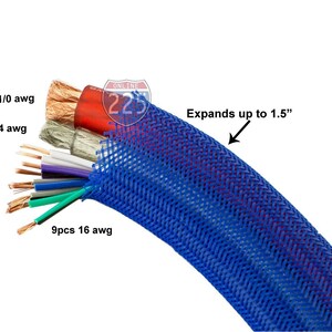 20 FT 3/4 Blue Expandable Wire Cable Sleeving Sheathing Braided Loom Tubing image 1