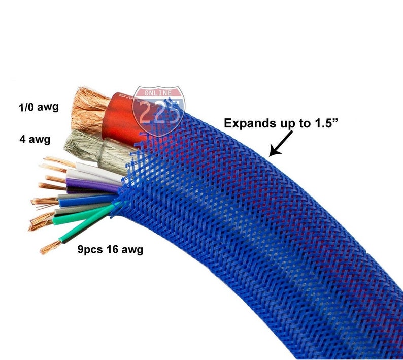 20 FT 3/4 Blue Expandable Wire Cable Sleeving Sheathing Braided Loom Tubing image 1