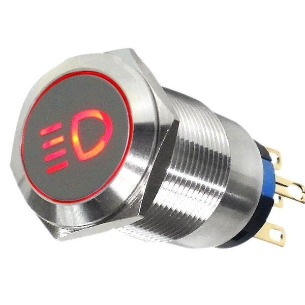 19mm Marine Grade Stainless Steel Push Button Red LED Car Fog Light Switch