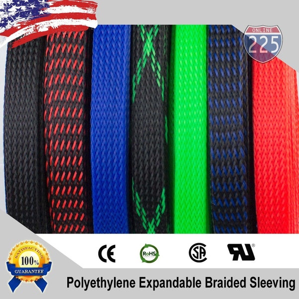 20 FT. Expandable Cable Sleeving Braided Tubing All COLORS + SIZES