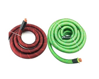 25 FT Green & Red 1/0 Gauge Snakeskin OFC Wire Strands Copper Cable